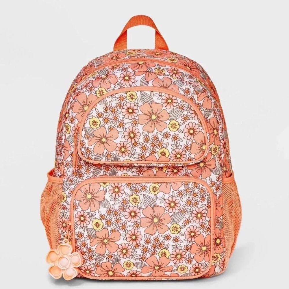 Kids' 16 Floral Two Pocket Backpack - Cat & Jack™ Coral Orange" NWT